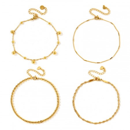 Picture of Wholesale 304 Stainless Steel Link Chain Anklet, 18K Gold Plated Eco-friendly, Women's Simple Stylish Gift Jewelry Supply, 22cm(8.7") + 5cm(2") long, 1 Piece