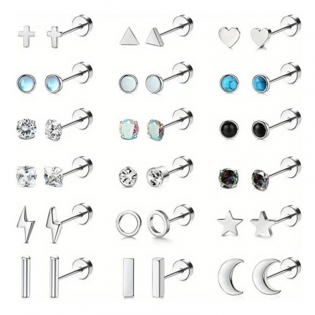 Picture of Wholesale Simple Stylish Screw Back Stud Earrings, Silver Tone 304 Stainless Steel, Women's Eco-friendly Gift Jewelry Supply, 1 Piece