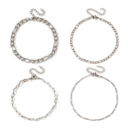 Image de Chaînes de Cheville En Gros Argent Mat en 304 Acier Inoxydable, Chaîne Maille Cheval Respectueux de la Nature, aux Femmes Exquis À la Mode Cadeau Fournitures de Bijoux 21cm + 5cm long, 1 Pièce