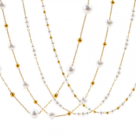 Picture of Wholesale Acrylic Imitation Pearl Beaded Chain Necklace, 304 Stainless Steel, Women's Eco-friendly Exquisite Stylish Gift Jewelry For Retailer, 40cm(15.7") + 5cm(2") long, 1 Piece