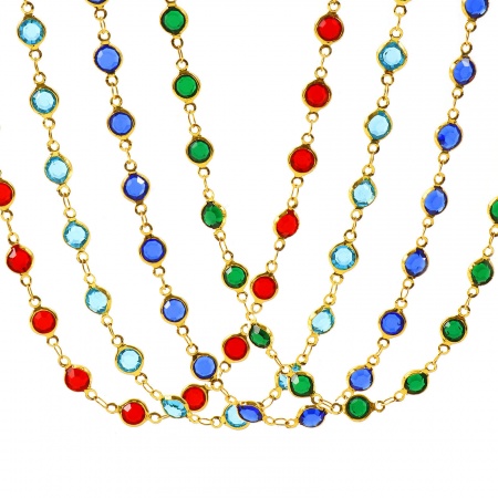 Picture of Wholesale Round Multicolor Handmade Link Chain Necklace, 18K Gold Plated 304 Stainless Steel & Glass, Women's Eco-friendly Stylish Minimalist Gift Jewelry For Retailer, 40cm(15.7") + 5cm(2") long, Chain Size: 7mm, 1 Piece