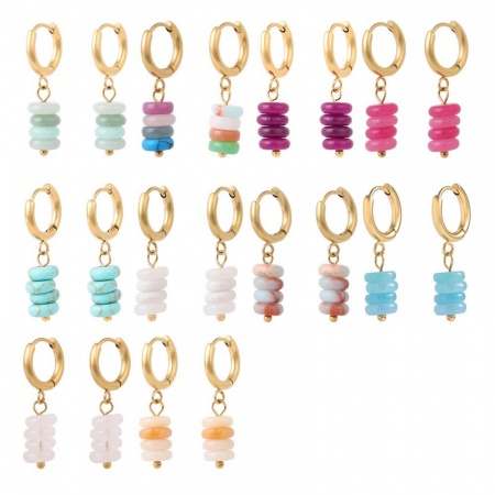 Picture of Wholesale Elegant Stylish Earrings, Beaded 18K Gold Plated 304 Stainless Steel & Gemstone, Women's Eco-friendly PVD Gift Jewelry Supply, 28mm x 12mm, 1 Pair