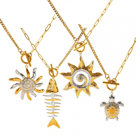 Picture of Wholesale Two Tone Pendant Charm Necklace, 18K Real Gold Plated & Silver Tone 304 Stainless Steel Paperclip Link Chain, Women's Eco-friendly PVD Waterproof Anti-Tarnish Hypoallergenic Stylish Gift Jewelry For Retailer, 47cm(18.5") long, 1 Piece