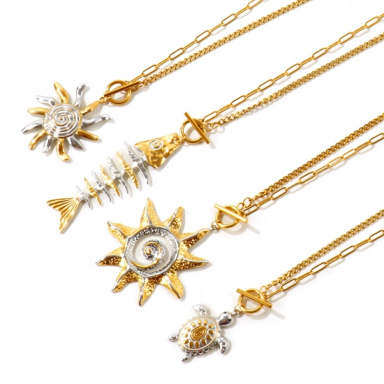 Picture of Wholesale Two Tone Pendant Charm Necklace, 18K Real Gold Plated & Silver Tone 304 Stainless Steel Paperclip Link Chain, Women's Eco-friendly PVD Waterproof Anti-Tarnish Hypoallergenic Stylish Gift Jewelry For Retailer, 47cm(18.5") long, 1 Piece