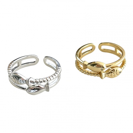 Picture of Wholesale Women's Gift Fish Animal Open Adjustable Rings, Multicolor Brass, Cute Stylish Jewelry Supply, 17.5mm(US size 7.25), 1 Piece