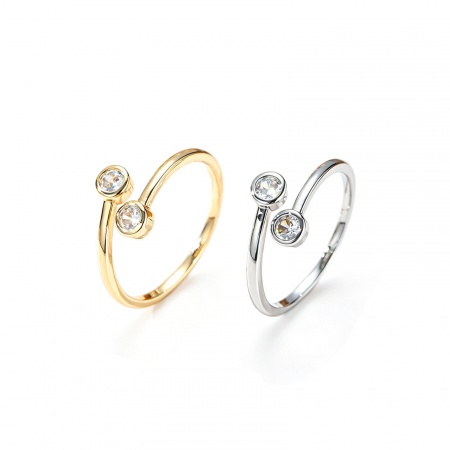 Picture of Wholesale Women's Gift Clear Cubic Zirconia Open Adjustable Rings, Multicolor Brass, Simple Stylish Jewelry Supply, 17.5mm(US size 7.25), 1 Piece