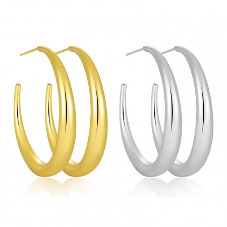 Picture of Wholesale Simple Stylish Hoop Earrings, C Shaped Smooth Blank Multicolor Brass, Women's Gift Jewelry Supply, 1 Pair
