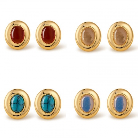 Picture of Wholesale Simple Retro Ear Post Stud Earrings, Oval 18K Gold Plated Brass, Women's Gift Jewelry Supply, 14mm x 12mm, 1 Pair