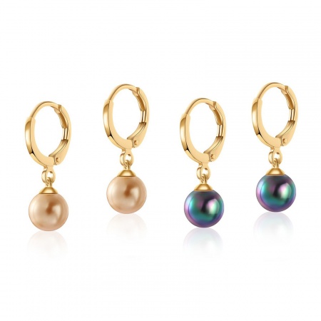 Picture of Wholesale Elegant Stylish Hoop Earrings, Shell Imitation Pearl 18K Gold Plated Brass, Women's Gift Jewelry Supply, 26mm, 1 Pair