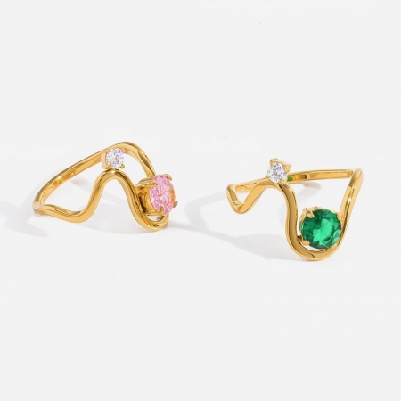 Image de Wholesale Women's Gift Irregular Rings, 18K Gold Plated 304 Stainless Steel & Cubic Zirconia, Vacuum Plating Stylish Simple & Casual Jewelry Supply, 1 Piece