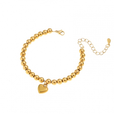 Picture of Wholesale Heart 304 Stainless Steel Beaded Bubble Bracelets, 18K Gold Plated Vacuum Plating, Unisex Simple Stylish Gift Jewelry Supply, 1 Piece
