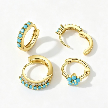 Picture of Wholesale Simple Stylish Hoop Earrings, Blue Cubic Zirconia Multicolor Brass, Women's Gift Jewelry Supply, 2 PCs