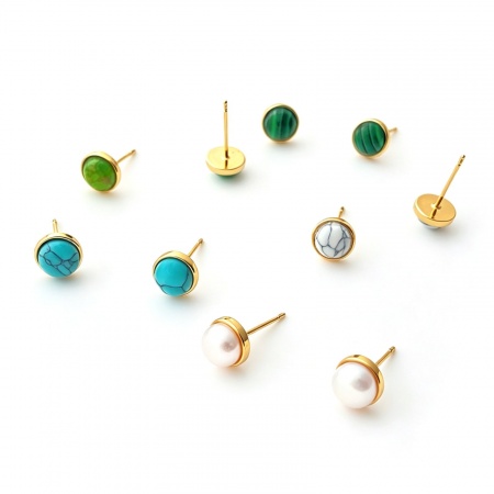 Picture of Wholesale Elegant Retro Ear Post Stud Earrings, 18K Gold Plated Stone & Brass, Women's Gift Jewelry Supply, 15.3mm x 7.6mm, 1 Pair