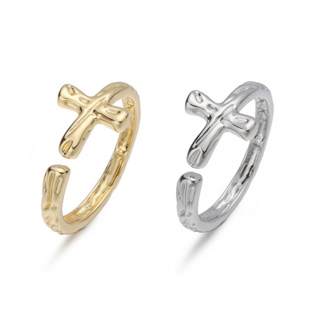 Picture of Wholesale Women's Gift Cross Open Adjustable Rings, Multicolor Brass, Religious Retro Jewelry Supply, 17.1mm(US size 6.75), 1 Piece