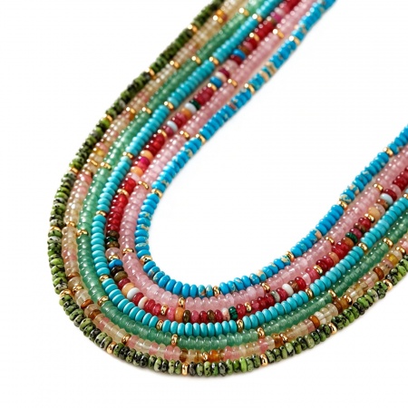 Picture of Wholesale Beaded Chain Necklace, 18K Gold Plated Stone & Brass, Women's Elegant Stylish Gift Jewelry For Retailer, 41.5cm(16.3") + 6cm(2.4") long, 1 Piece