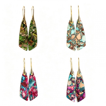 Picture of Wholesale Ethnic Retro Earrings, Drop Multicolor Stone & Brass, Women's Gift Jewelry Supply, 6.5cm, 1 Pair