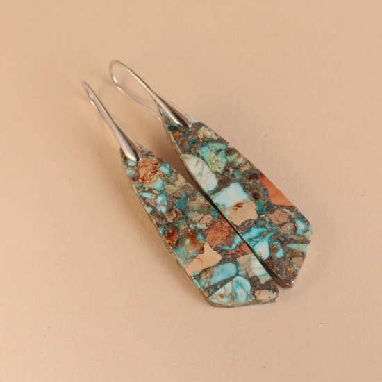 Image de Wholesale Ethnic Retro Earrings, Drop Multicolor Stone & Brass, Women's Gift Jewelry Supply, 6.5cm, 1 Pair