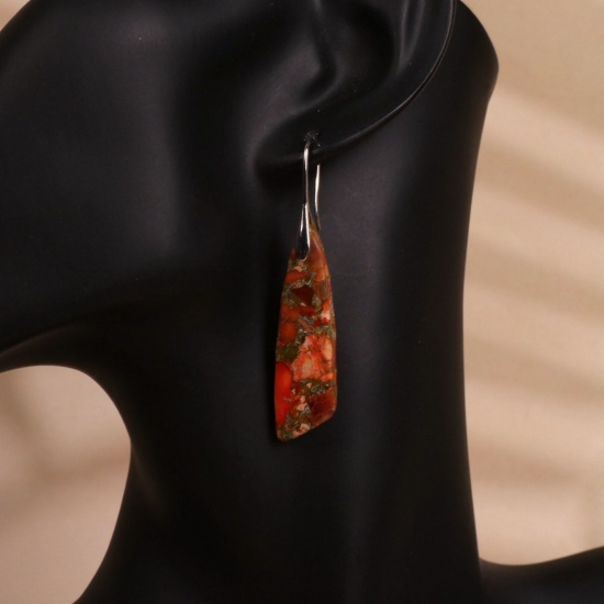 Image de Wholesale Ethnic Retro Earrings, Drop Multicolor Stone & Brass, Women's Gift Jewelry Supply, 6.5cm, 1 Pair