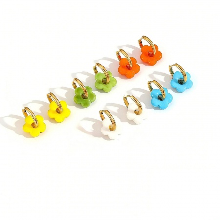 Picture of Wholesale Stylish Sweet & Cute Hoop Earrings, Flower 18K Gold Plated Brass & Resin, Women's Gift Jewelry Supply, 22.4mm x 16mm, 1 Pair