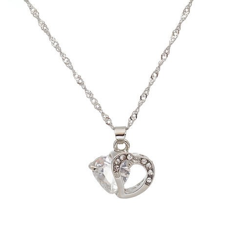 Bild von Halskette Silberfarbe Transparent Herz Amethyst Strass 45cm lang, 1 Strang