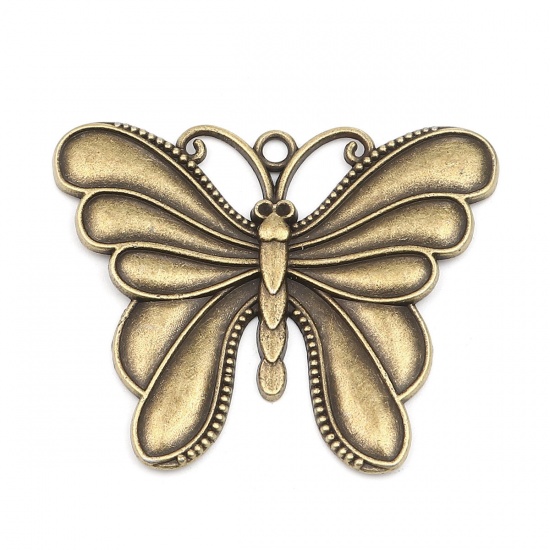 Image de Pendentifs Insecte en Alliage de Zinc Papillon Argent Antique (Apparié à Strass ss6 Dos en Pointe) 66mm x 55mm, 2 Pcs