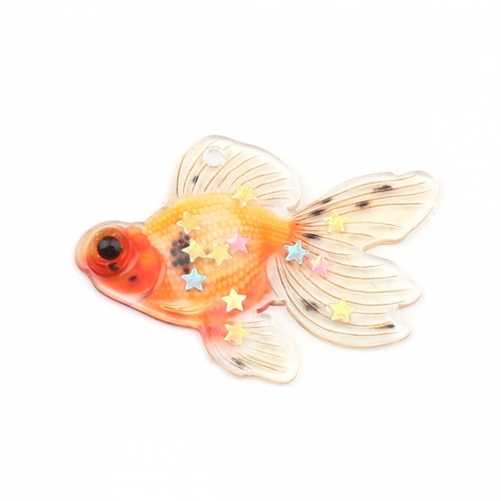 Immagine di Resin Pendants Goldfish Star Red Sequins 37mm x 31mm, 2 PCs