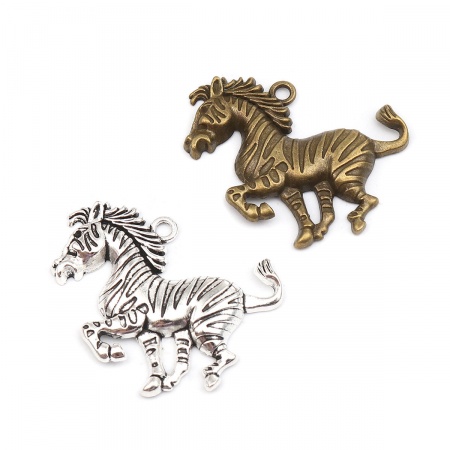 Zinc Based Alloy Pendants Zebra Antique Silver Color 50mm x 40mm, 5 PCs