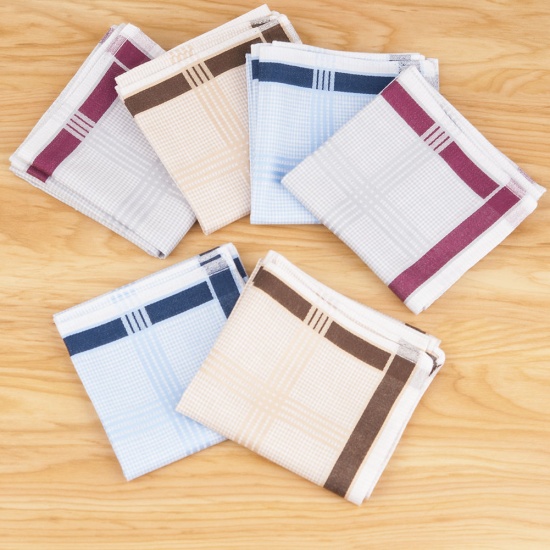 Image de Cotton Handkerchief Square Grid Checker Mixed Color 43cm x 43cm, 12 PCs