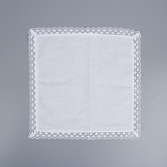 Picture of Cotton Home Textiles Handkerchief Rectangle White 26cm(10 2/8") x 25cm(9 7/8") , 6 PCs