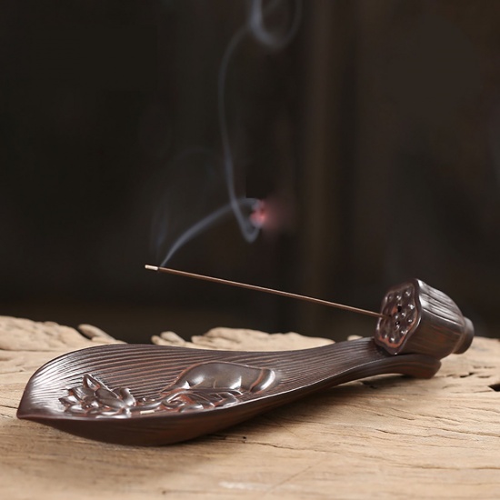 Picture of Brown Ceramic Incense Vaporizer Decoration Bamboo-shaped 29.6x4.2x4.5cm 1 Piece