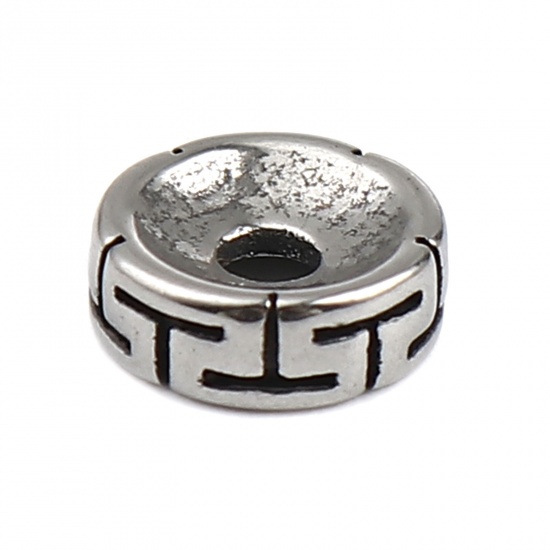 Picture of Stainless Steel Beads Antique Silver Color Carved Pattern