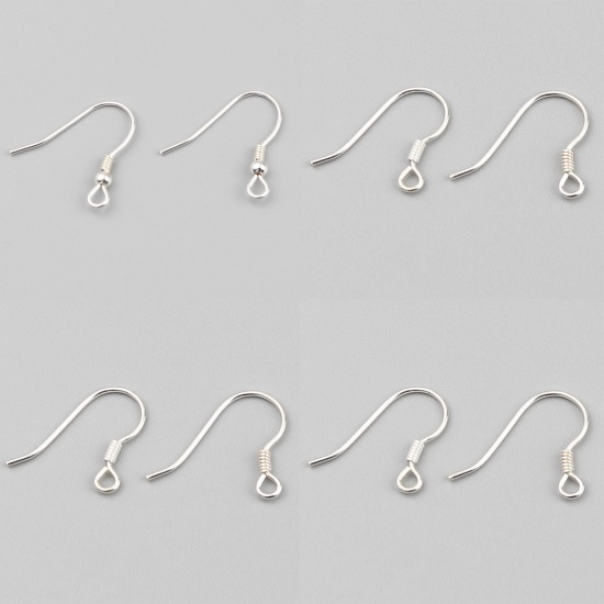 Изображение Sterling Silver Ear Wire Hooks Earring Findings Silver Color W/ Loop