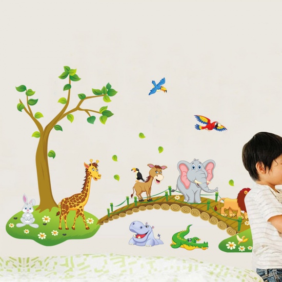 Image de Multicolore -Autocollant Sticker Décoration Murale en PVC pour Chambre d'enfants bicyclette d'équitation animal mignon