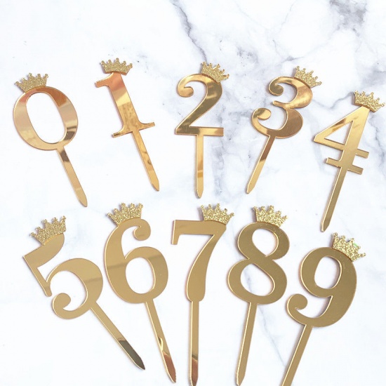 Picture of Acrylic Cupcake Picks Toppers Golden Number Message " 9 " 18.5cm x 6cm, 1 Piece