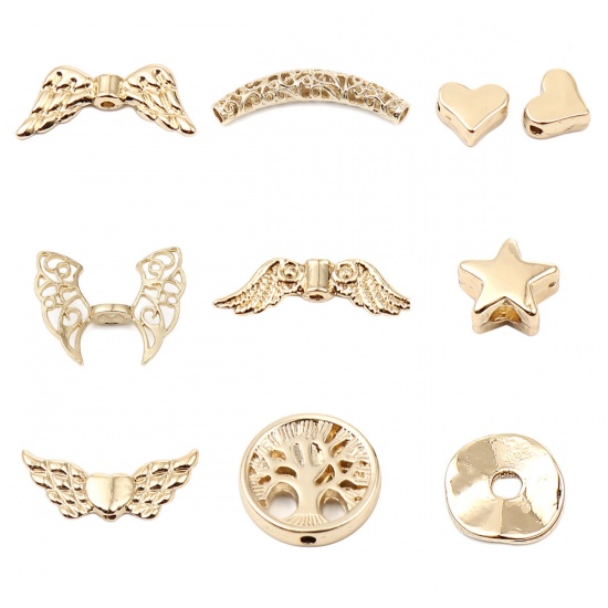 Изображение Zinc Based Alloy Spacer Beads Wing 16K Real Gold Plated About 19mm x 8mm, Hole: Approx 1.1mm, 10 PCs