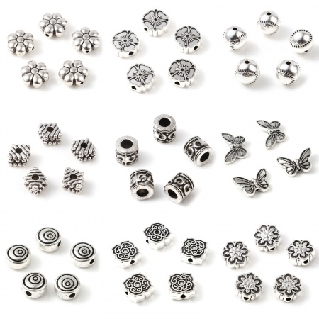 Lega di Zinco Perline Fiore Argento Antico Circa 11mm x 11mm, Foro:Circa 1.8mm, 50 Pz