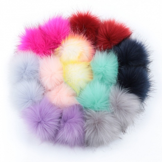 Picture of Plush Pom Pom Balls With Snap Button Red Round 10cm Dia., 2 PCs