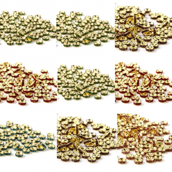 Immagine di Lega di Zinco Perline Tondo Oro Placcato Verde Strass Circa 4mm Dia, Foro:Circa 0.8mm, 100 Pz