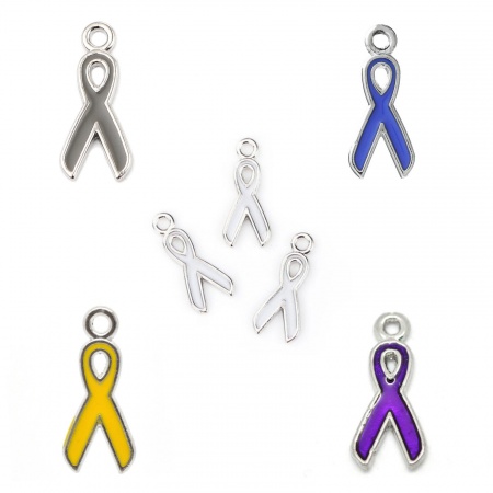 Zinc Based Alloy Charms Ribbon Silver Tone White Enamel 20mm( 6/8") x 9mm( 3/8"), 20 PCs