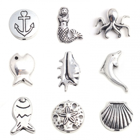 Lega di Zinco Gioielli Oceanici Perline Tondo Argento Antico Ancora Scolpisce Circa 13mm Dia, Foro:Circa 1.6mm, 20 Pz