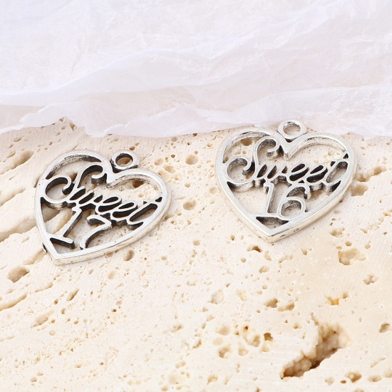 Picture of Zinc Based Alloy Charms Heart Multicolor Hollow 21mm x 19mm, 20 PCs