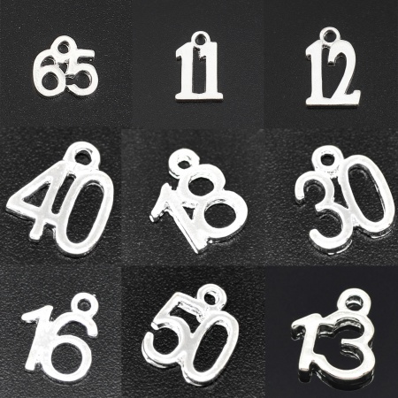 Zinc Based Alloy Charms Number " 20 " Silver Plated 12mm( 4/8") x 10mm( 3/8"), 10 PCs