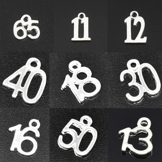 Picture of Zinc Based Alloy Charms Number " 20 " Silver Plated 12mm( 4/8") x 10mm( 3/8"), 10 PCs