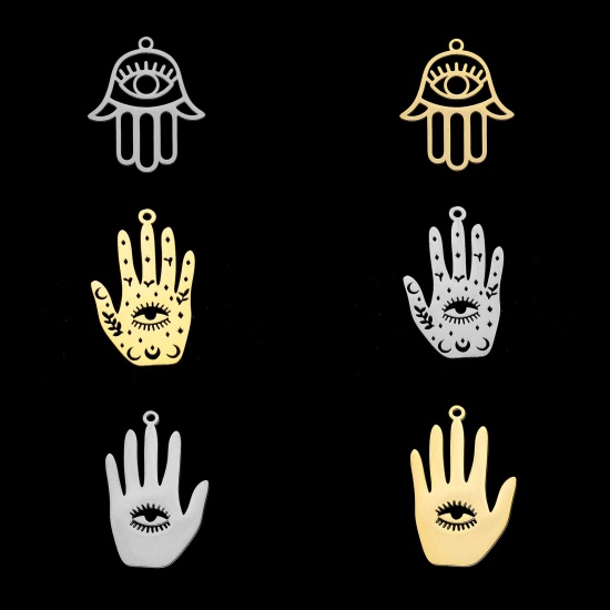 Bild von Edelstahl Religiöse Anhänger Multicolor Hamsa Symbol Hand