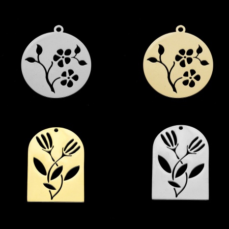 Pendentifs en Acier Inoxydable Feuilles et Fleur Multicolore 1 Pièce