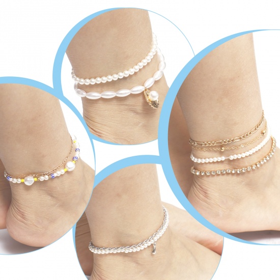 Imagen de Acrílico Exquisito Set de Tobilleras Imitación de perla 1 Juego