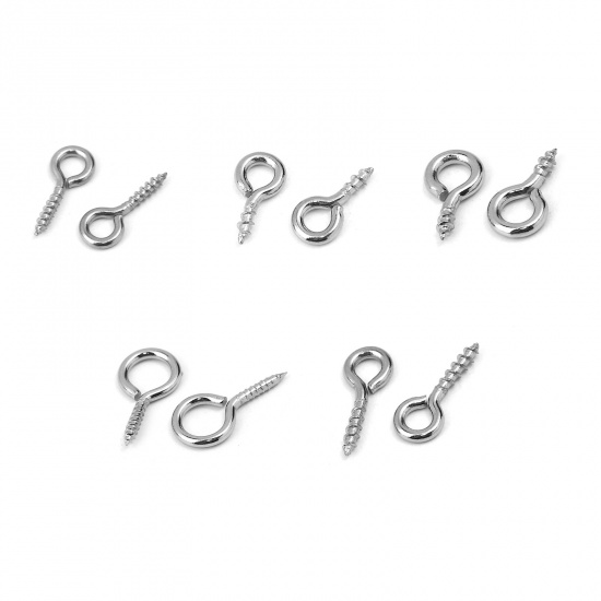 Picture of 304 Stainless Steel Screw Eyes Bails Top Drilled Findings Silver Tone