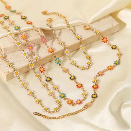 304 Acciaio Inossidabile Stile Ins Braccialetti 18K Oro Placcato Multicolore Fiore Margherita Farfalla Smalto 17cm Lunghezza, 1 Pz