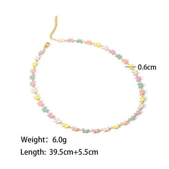 Picture of 304 Stainless Steel Ins Style Necklace Multicolor Daisy Flower Butterfly Enamel 40cm(15 6/8") long