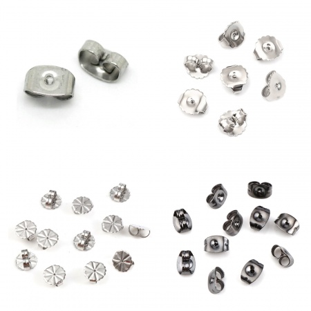 Stainless Steel Ear Nuts Post Stopper Earring Findings Round Silver Tone 9mm x 8mm, 20 PCs